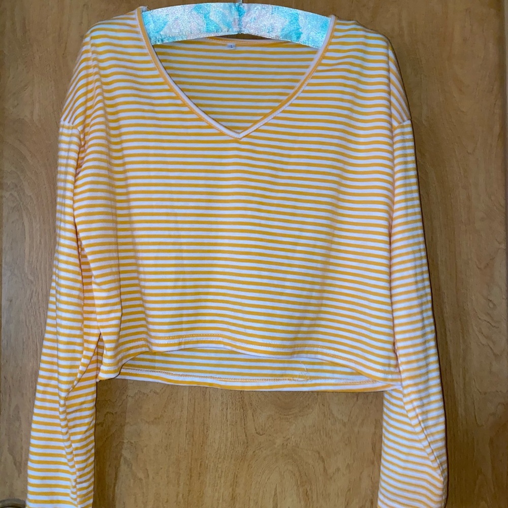 Cropped Striped Long Sleeve Tee